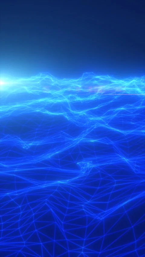 Futuristic blue wireframe landscape with glowing polygonal waves and lumino.. 動画素材 342129266