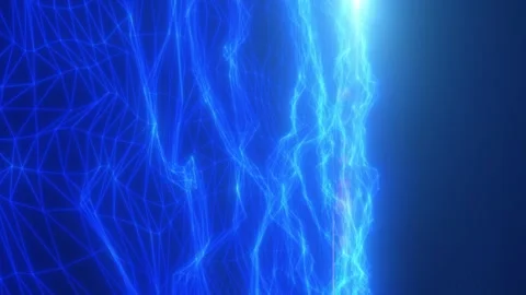 Futuristic blue wireframe landscape with glowing polygonal waves Stock Footage 344189538