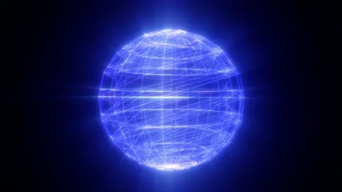 Futuristic blue wireframe sphere with glowing network lines Stock Footage 334794994