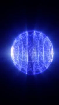 Futuristic blue wireframe sphere with glowing network lines, digital geomet.. Stock Illustration