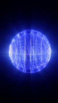 Futuristic blue wireframe sphere with glowing network lines, digital geomet.. Stock Illustration