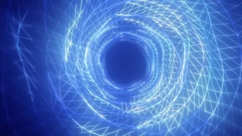 Futuristic blue wireframe tunnel with glowing polygon lines Stock Footage 333796234