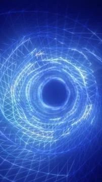 Futuristic blue wireframe tunnel with glowing polygon lines forming an abst.. イラスト素材