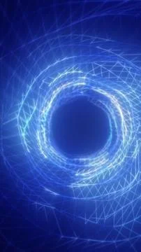 Futuristic blue wireframe tunnel with glowing polygon lines forming an abst.. Stock Illustration