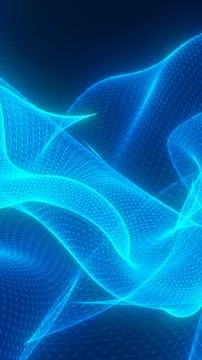 Futuristic blue wireframe wave mesh on dark background, showing flowing dig.. 스톡 일러스트