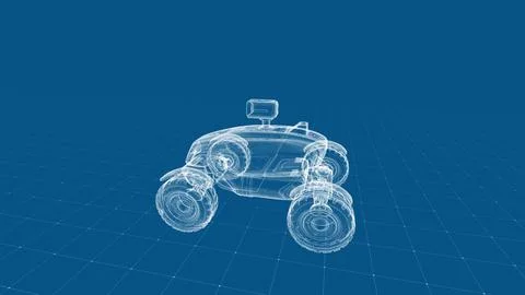 Futuristic Blueprint Design of Autonomous Robotic Vehicle on a Grid Backgroun Stock Illustration