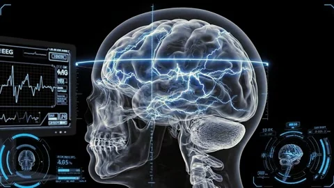 Futuristic brain activity scan showing glowing electrical impulses and neur.. Vídeos de archivo 339651093