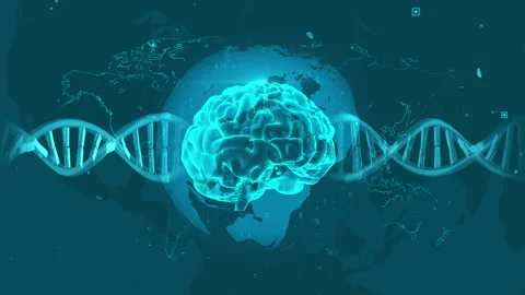 Futuristic Brain and DNA Helix Representing Artificial Intelligence and Scien 库存影片 343621674