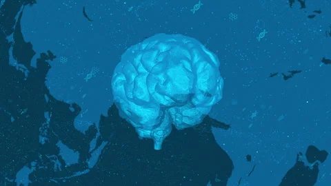 Futuristic Brain and Globe Visualization with DNA Elements and Blue Tones 库存影片 339122233