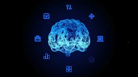 Futuristic Brain Visualization in Glowing Digital Network Interface Art Vídeos de archivo 339247172