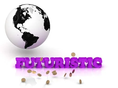 FUTURISTIC- bright color letters, black and white Earth on a white background Stock Illustration