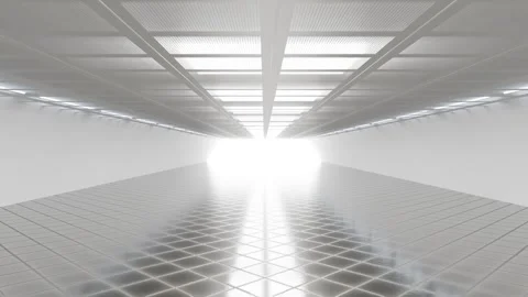 Futuristic Bright Corridor with Reflective Floor 3d looping render animation Stock Footage 296357451