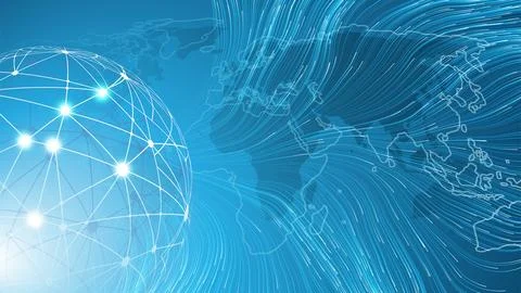 Futuristic Bright Global Technology, Networking and Cloud Computing Design .. Illustrazione stock