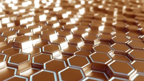 Futuristic bronze and blue hexagonal prisms motion background, seamless loop Stock Footage 83032693