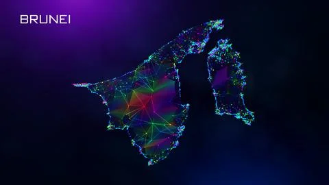 Futuristic Brunei Map Polygonal Connected Lines And Dots Network Wireframe  Stockillustratie