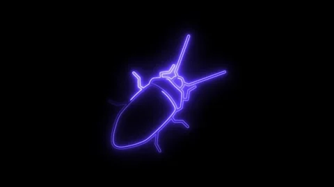 Futuristic bug outline animation in neon purple glow on black background Stock Footage 308174795