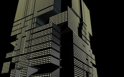 Futuristic building of abstract geometric shape at night Stock Illustration