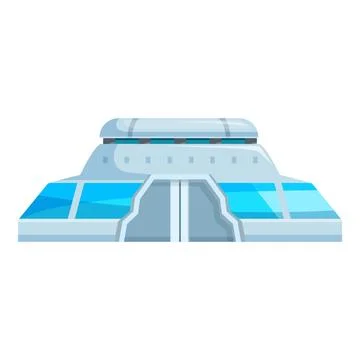 Futuristic building with blue windows and metal roof emerging from the ground Stock Illustration