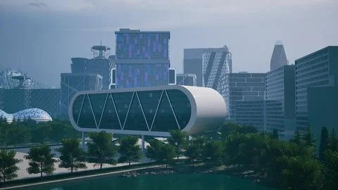 Futuristic Building in City Skyline Ilustración de archivo