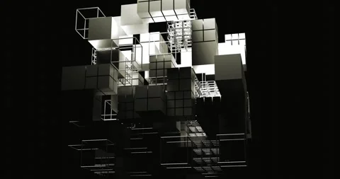 A futuristic building made of cubes. 4k loop animation Stock Footage 276819632