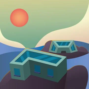 Futuristic buildings hills. Vector Stock Illustration