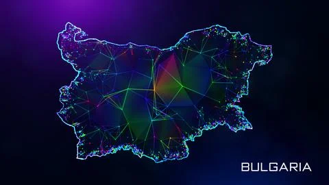 Futuristic Bulgaria Map Polygonal Connected Lines And Dots Wireframe Network  스톡 일러스트