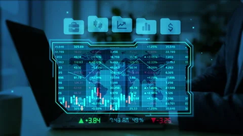 Futuristic Business Analysis on Laptop with Graphical Data Dashboard Visual.. Stock Footage 339131516
