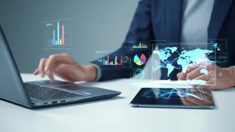 Futuristic Business Data Analytics with Holographic Interface Stock Footage 311054920