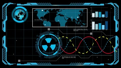 Futuristic Business HUD Display Data: High-Tech Infographic in 4K Stockbeeldmateriaal 253255527