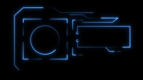 Futuristic camera with glowing blue circuit design on dark background Stock Footage 337367162