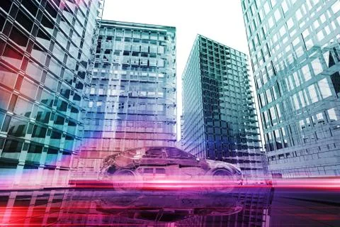 Futuristic car in the city Illustrazione stock