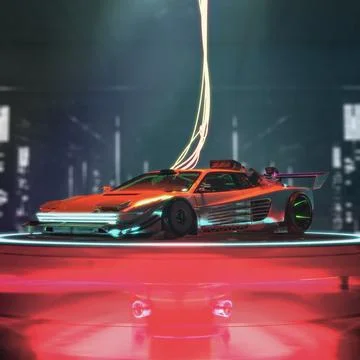 Futuristic Car Connected by Gloving Cables. Stock Illustration