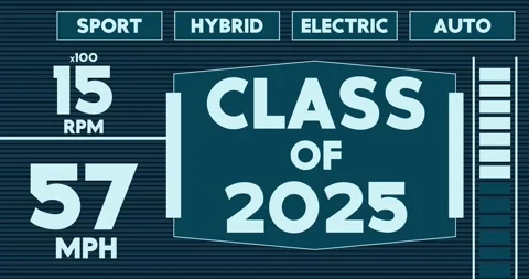 Futuristic Car Dashboard with Class of 2025 Text Stock Footage 308428883