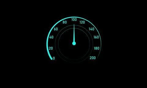 Futuristic car dashboard speedometer and fuel panel interface Illustrazione stock