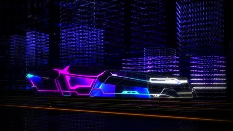 Futuristic Car Driving Inside Artificial Computer System Generated Code World Stock Footage 170746446