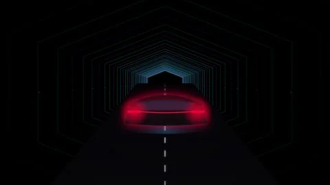 Futuristic car driving through dark digital neon tunnel lighting effect abs.. 스톡 동영상 346541880