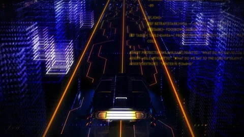 Futuristic Car Driving Through a Virtual City. Computer Graphics. Video Game Stock Footage 278036206
