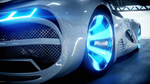 Futuristic car fast driving in sci fi tunnel, coridor. Concept of future Video stock 108462153