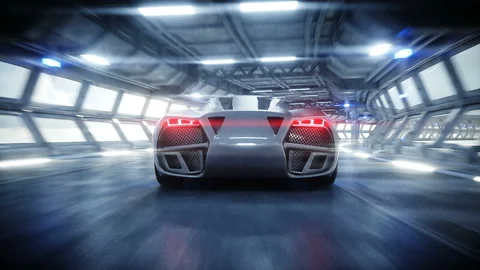 Futuristic car fast driving in sci fi tunnel, coridor. Concept of future Stock-Footage 108464264