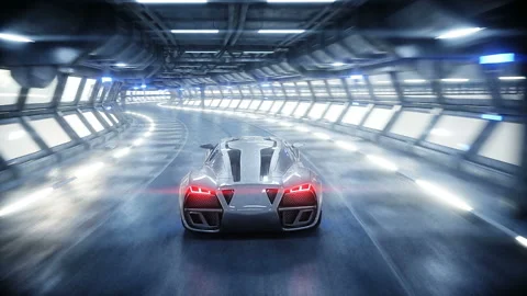 Futuristic car fast driving in sci fi tunnel, coridor. Concept of future Stock-Footage 108464781