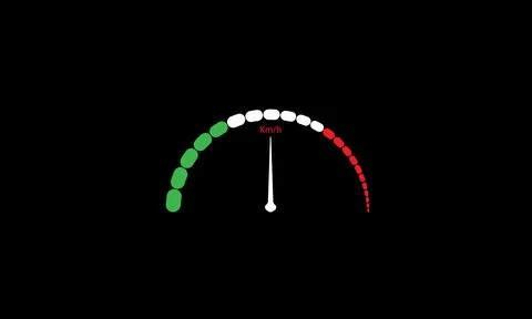 Futuristic car fuel indicator display featuring semi-circular gauge. Stock Illustration
