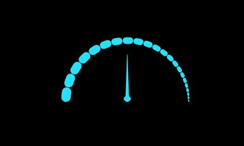 Futuristic car fuel indicator display featuring semi-circular gauge. Stock Illustration