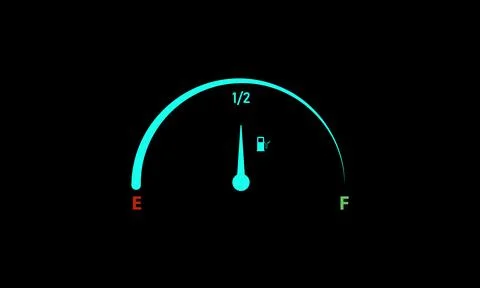 Futuristic car fuel indicator display featuring semi-circular gauge. Stock Illustration