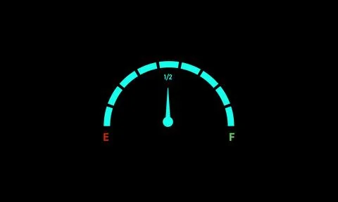 Futuristic car fuel indicator display featuring semi-circular gauge. Stock Illustration