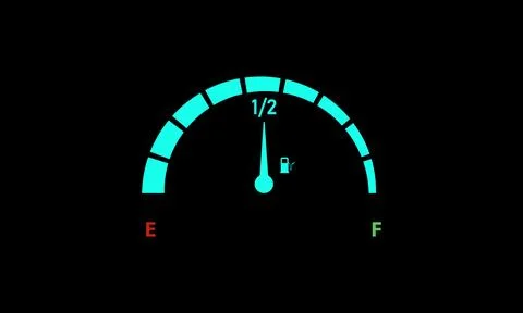 Futuristic car fuel indicator display featuring semi-circular gauge. Stock Illustration