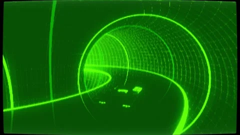Futuristic Car Navigates Through Glowing Green Digital Tunnel, Evoking Speed  Stock Footage 297771665
