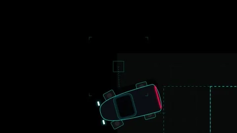 Futuristic car parking HUD display graphics of autonomous vehicle reversing.. Stock Footage 346541648