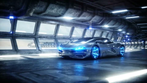 Futuristic car in sci fi tunnel, coridor. Concept of future. Realistic 4k Stockbeeldmateriaal 108468440