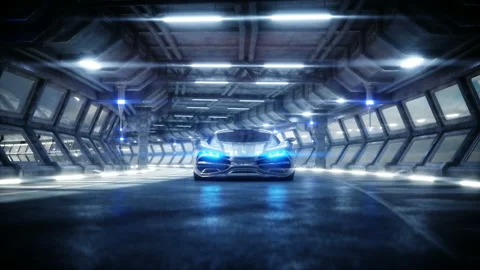 Futuristic car in sci fi tunnel, coridor. Concept of future. Realistic 4k Stockbeeldmateriaal 108468654