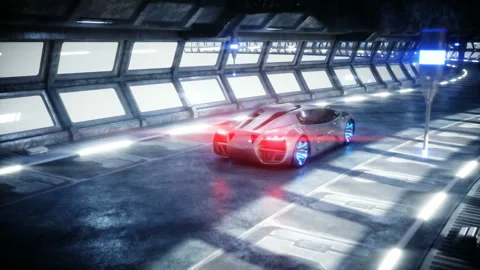 Futuristic car in sci fi tunnel, coridor. Concept of future. Realistic 4k Stock Footage 108469732